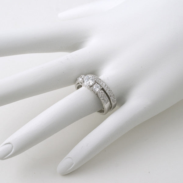 1.35 CTW Silver 3 Stone Pave Engagement Ring Set