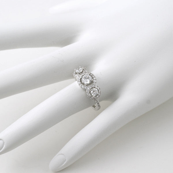 1.30 CTW Three Stone Halo Cubic Zirconia Ring