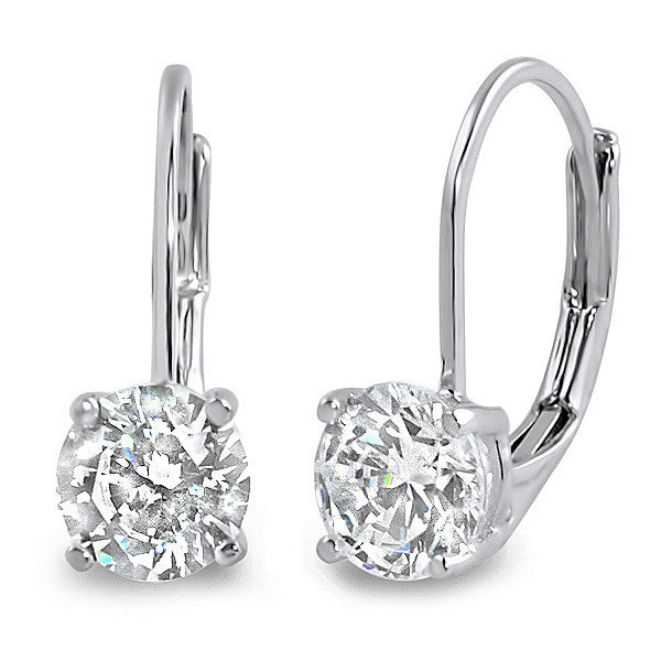 1.68 CTW 5A CZ Solitaire Silver Leverback Earrings