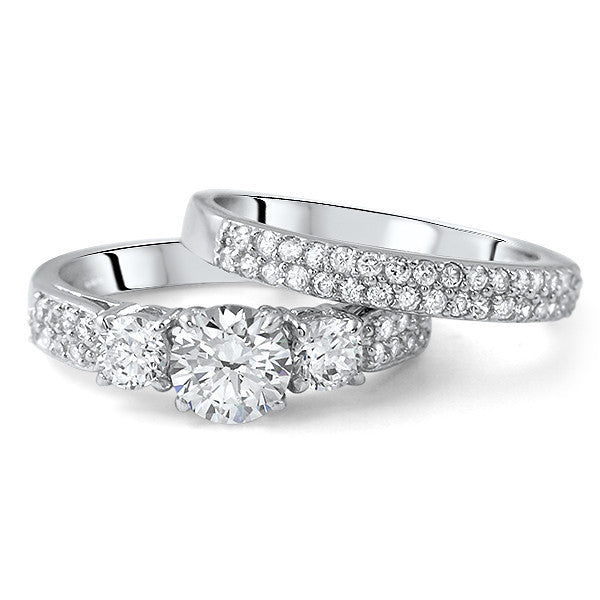 1.35 CTW Silver 3 Stone Pave Engagement Ring Set