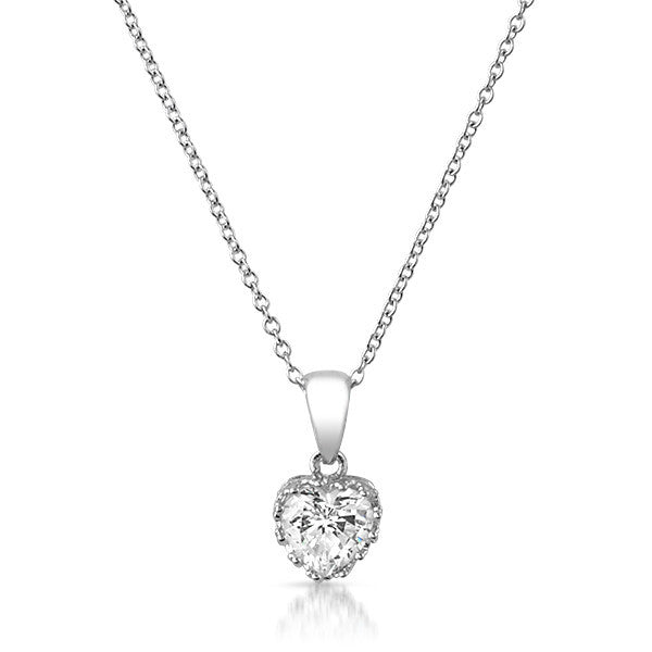 1 Carat Heart Cut CZ Necklace With Crown Setting